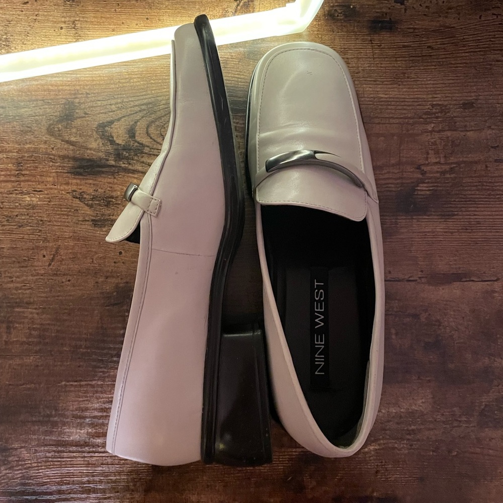 Nine West White Loafers with Black Soles & Silver Detail
